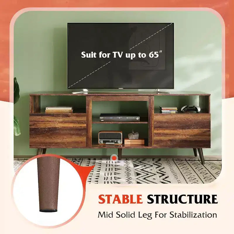 Meuble TV GALAXHERO moderne du milieu du siècle pour téléviseurs jusqu'à 65 pouces, console TV, centre de divertissement à étagères ouvertes pour salon et chambre, noir