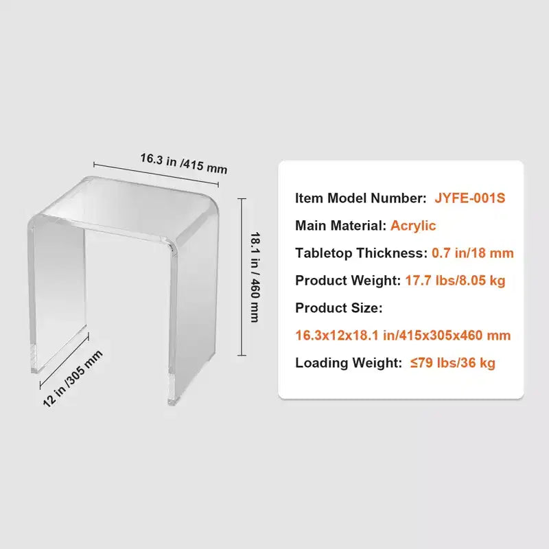 VEVOR Table d'appoint en acrylique, Table d'appoint en lucite en forme de C, Table d'appoint transparente en acrylique pour boissons, aliments, collations, utilisée dans le salon, la chambre et le bureau.