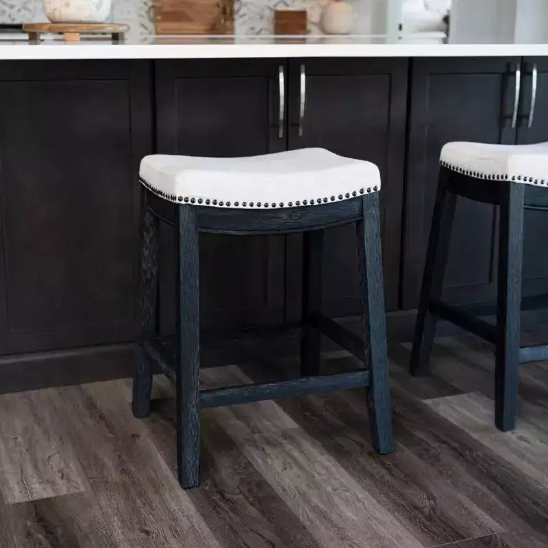 Maven Lane Sophia Tabouret de comptoir sans dossier avec revêtement en tissu 66 cm