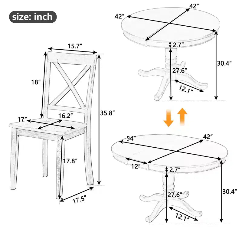 Ensemble de salle à manger rond 5 pièces Whisen avec 4 chaises