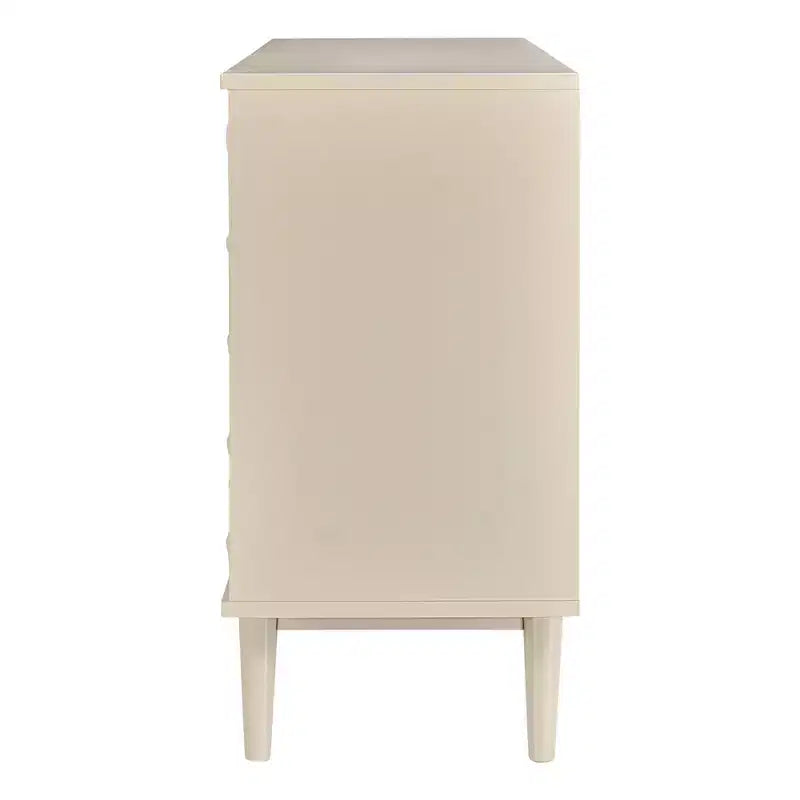 Buffet 4 portes Hostack avec portes à motif convexe et 2 poignées argentées pour salon, amande