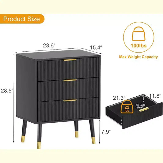Commode à 3 tiroirs, Commode moderne pour placard, Commode de rangement en bois pour chambre, salon ou couloir