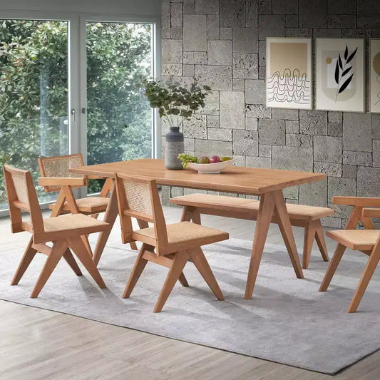 Ensemble de salle à manger GDFStudio Stilwell moderne 6 pièces en bois et rotin rembourré