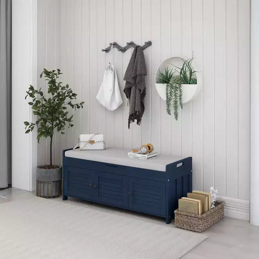 Banc à chaussures d'entrée GDFStudio Gavin 43,5 avec portes à persiennes et étagère réglable