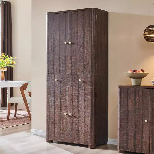 Grand garde-manger de cuisine de 71 po, armoires de rangement de cuisine modernes avec 4 portes et 6 étagères réglables, meuble de cuisine incurvé en bois