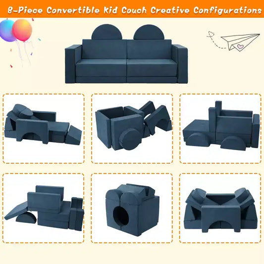 Canapé de jeu, canapé pour enfant modulaire 8 pièces, canapé convertible pour enfants avec housse amovible pour salle de jeux ou chambre d'enfant