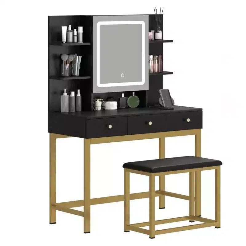 Coiffeuse avec miroir LED lumineux, 3 tiroirs de rangement et hub d'alimentation