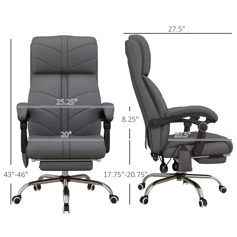 Fauteuil de bureau de direction Okak avec 4 vibrations et chaleur, fauteuil croisé avec hauteur réglable, fauteuil pivotant à 360° pour la maison, le bureau, gris