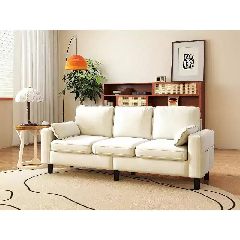 Canapé 3 places Kinsuite - Fauteuil moderne 78 cm avec accoudoirs et coussins, beige
