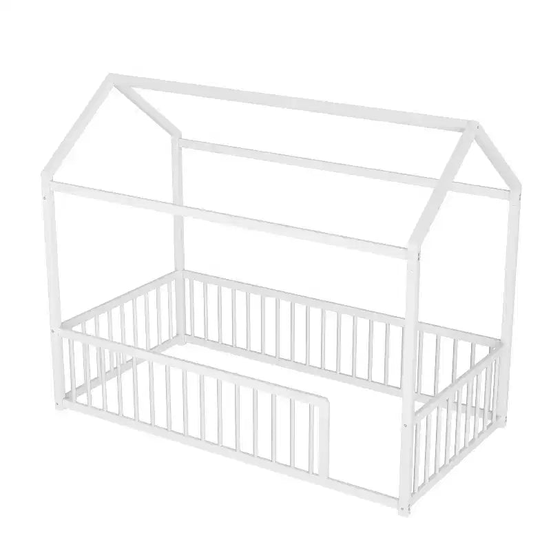 Cadre de lit Montessori en métal, format double/complet, lit cabane avec barrière de sécurité pour enfants et tout-petits - ModernLuxe