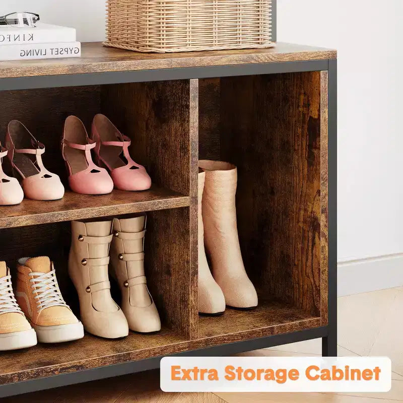 Meuble à chaussures pour placard, portemanteau avec banc de rangement à chaussures de 92,4 cm, banc d'entrée/couloir 3 en 1 avec porte-manteau et patère murale à 8 crochets, banc industriel