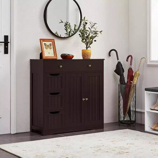 Meuble de salle de bain autoportant Dcolora, Armoire de rangement pratique avec 4 tiroirs et 2 portes
