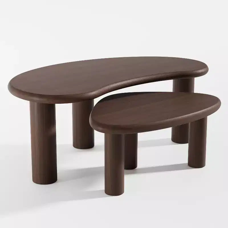 PexFix 34 Tables Basses Gigognes Modernes Noyer Ensemble 2 Pièces Tables d'Appoint en Bois Massif de Forme Organique Irrégulière pour Maison Bureau Salon & Chambre