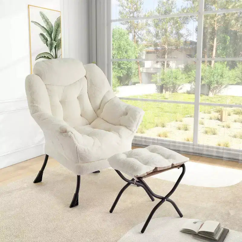 Fauteuil relax avec pouf, Chaises de lecture confortables avec repose-pieds pliable pour salon et chambre avec accoudoirs et une poche latérale