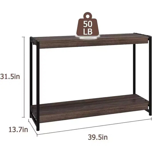Console en panneaux de particules - Table console de 40 pouces, table à deux niveaux à lattes avec étagères, style rustique de ferme pour entrée, salon, couloir