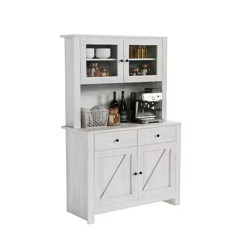 GustoWave Armoire de rangement pour cuisine avec support pour micro-ondes et meuble de bar à café, meuble de type buffet autoportant, étagères réglables, gris lavé
