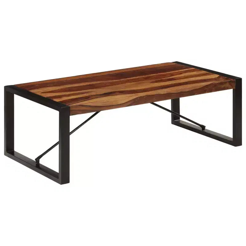 Table basse en bois d'acacia massif marron, acier thermolaqué