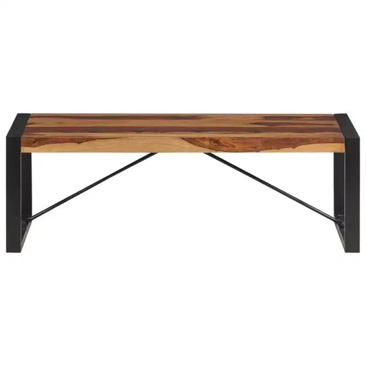 Table basse en bois d'acacia massif marron, acier thermolaqué