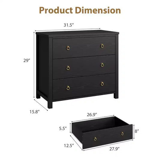 Commode 4 Tiroirs pour Chambre à Coucher - Meuble de Rangement Noir en Bois avec Tiroirs pour Chambre, Salon, Couloir et Bureau