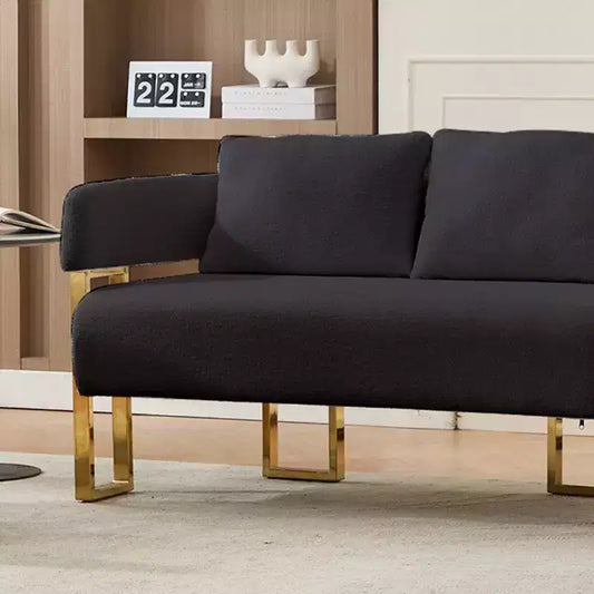 Fauteuil moderne Okak en molleton Teddy avec cadre en métal doré, fauteuil de réception pour salons, zones de détente