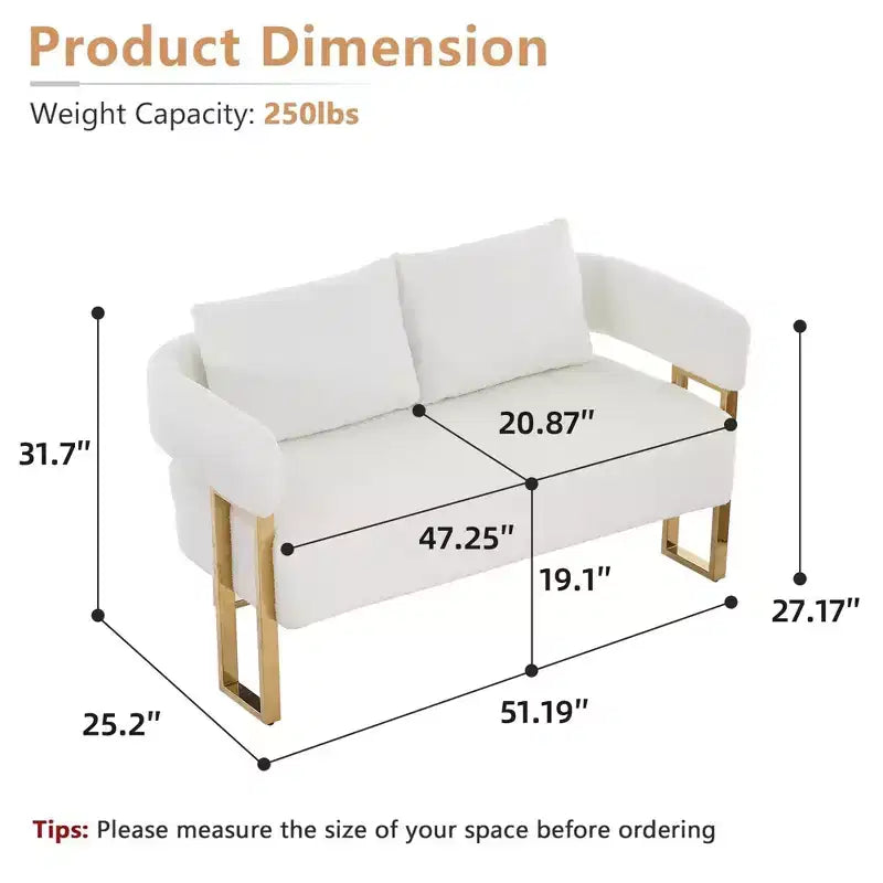 Fauteuil moderne Okak en molleton Teddy avec cadre en métal doré, fauteuil de réception pour salons, zones de détente