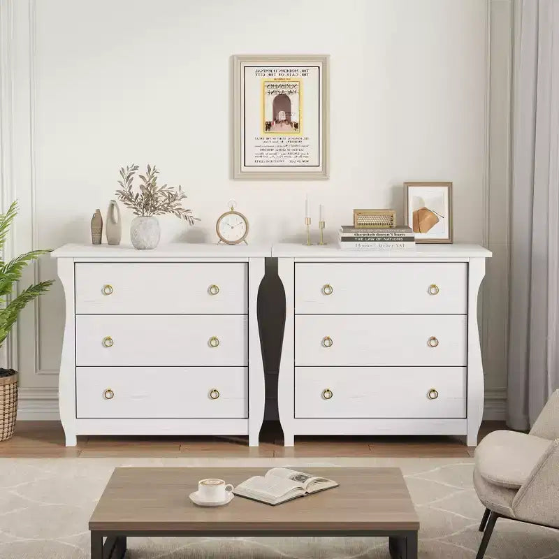 Commode Vintage Blanche de Style Français, 3 Tiroirs Verticaux, S'Adapte à Plusieurs Scènes Comme les Chambres, les Couloirs et les Entrées