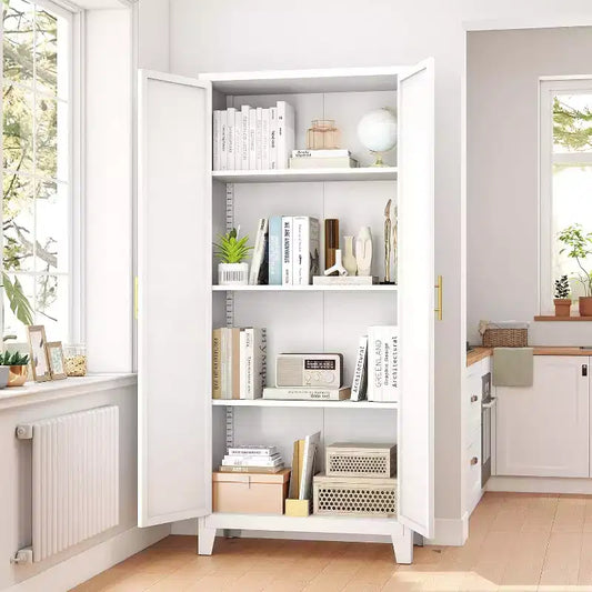 Zevemomo 61 Armoire de Rangement en Métal, Armoire Autonome à 2 Portes avec 3 Étagères Réglables, Meuble de Rangement Blanc pour Cuisine Salle de Bain Buanderie