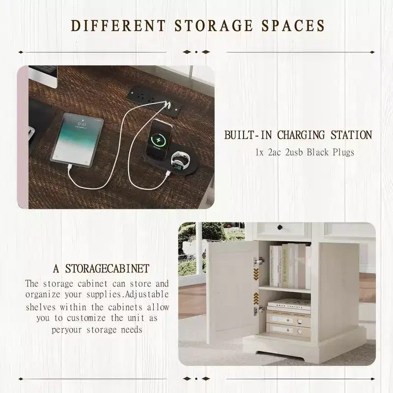 Dyonery Wood Home Office Desk with Charging Station 60 Bureau de direction de ferme avec tiroir/tiroir de classement/armoire de rangement, bureau d'ordinateur rustique