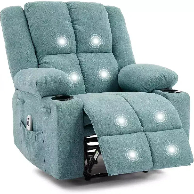 Fauteuil inclinable manuel avec massage et chauffage - Capacité de 175 kg, fauteuil d'appoint pour salon, chambre à coucher, inclinaison de 155°, porte-gobelets, livraison en une seule boîte