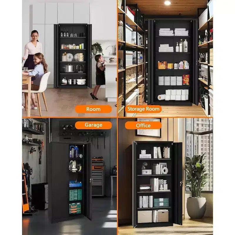 Armoire de rangement métallique avec serrure, armoire à outils en acier de 71 pouces avec étagères réglables pour garage et bureau