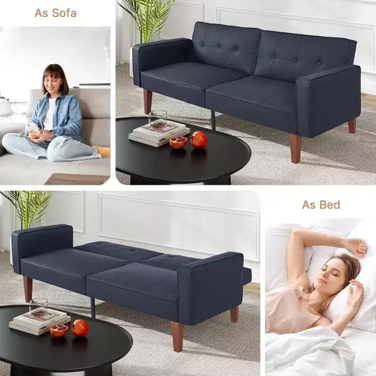 Canapé-lit convertible Zevemomo avec dossier réglable, fait office de fauteuil inclinable et de causeuse, coussins en mousse et ressorts, noir mat
