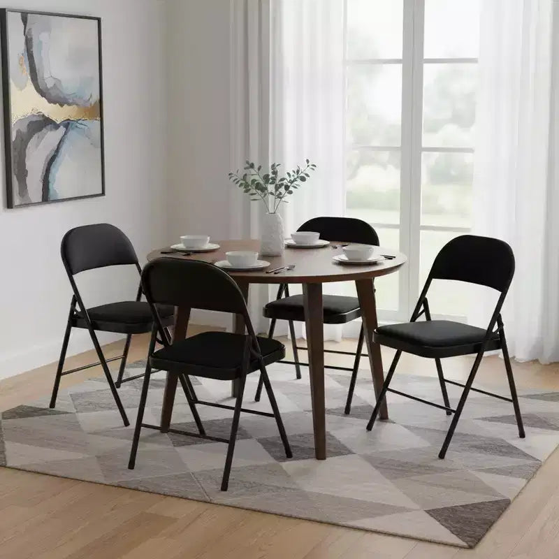 Homy Casa Chaises pliantes de salle à manger en métal avec assise et dossier rembourrés, design compact pour usage intérieur et extérieur, lot de 4, noir