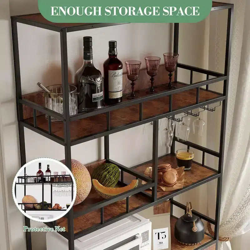 Meuble de cuisine autoportant de type desserte de boulanger, meuble de bar à vin de 180 cm de haut avec porte-verres, meuble de bar à café à 4 niveaux, support de micro-ondes sur pied pour appartement