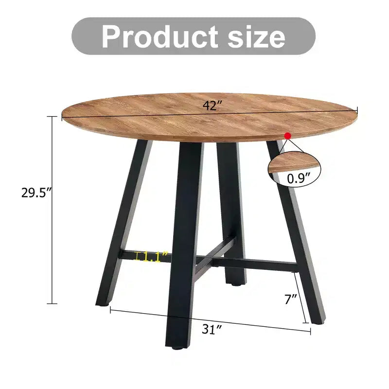 Okak Table à Manger Ronde Minimaliste 42", Table à Manger avec Pieds en Métal Renforcés en Croix, Table Ronde pour Salon, Salle à Manger, Bois
