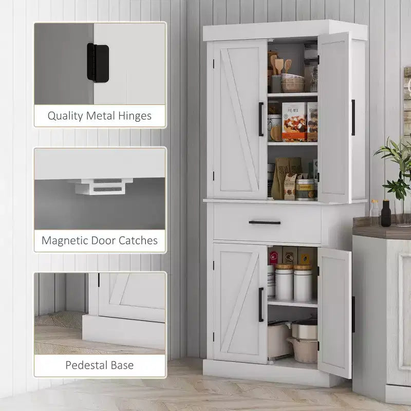 Meuble haut de cuisine de 183 cm, Armoire de rangement de cuisine avec portes coulissantes, tiroir, 5 étagères et étagères réglables