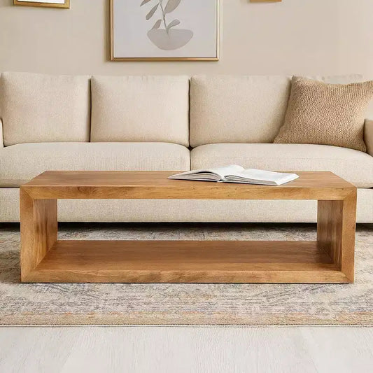 Table basse Royal Hampton en bois de manguier de 58 pouces, cube ouvert, 1 étagère, brun naturel