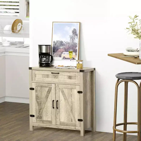 Buffet bahut de ferme moderne avec rangement, meuble de buffet avec 2 portes de grange et tiroir pour salle à manger