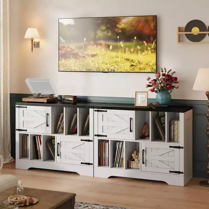 GustoWave Armoire de rangement en bois de ferme, Rangement moderne pour disques vinyles, Meuble TV pour platine vinyle de style Mid-Century, Buffet de 39 pouces