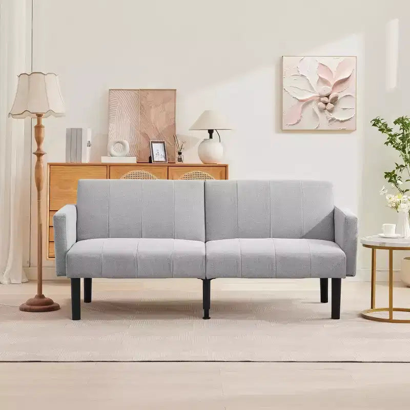 COZONY 75.5 Lit de canapé convertible futon, canapé deux places en lin flanelle avec pieds en bois, canapé-lit pliant réglable pour salon, petits espaces
