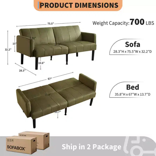 COZONY 75.5 Lit de canapé convertible futon, canapé deux places en lin flanelle avec pieds en bois, canapé-lit pliant réglable pour salon, petits espaces