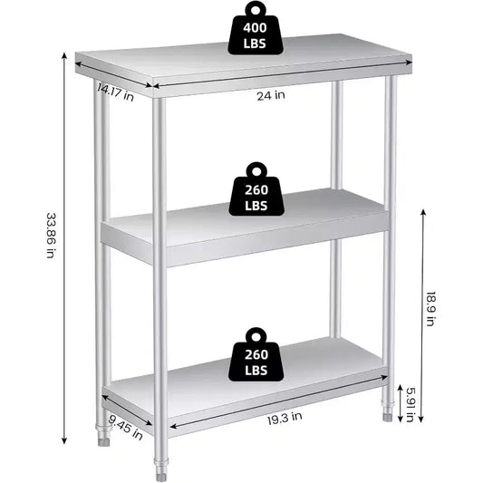 Établi en acier inoxydable, établi de cuisine commerciale avec étagère inférieure réglable, convient aux restaurants, hôtels, garages, à l'intérieur et à l'extérieur