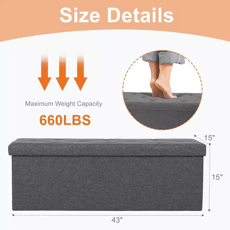 MAYEERTY Banc Ottoman de Rangement Pliant 43 pouces en Cuir Synthétique Rembourré Mousse Épaisse pour Entrée Salon