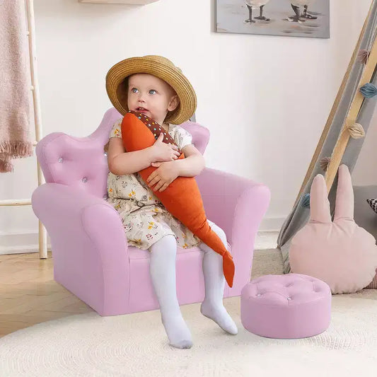 Canapé et fauteuil pour enfants Whisen, canapé rembourré pour enfants avec repose-pieds, décorations en losange - Rose