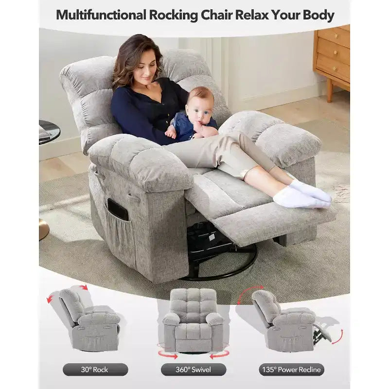 Fauteuil inclinable surdimensionné pivotant à 360°, capacité de poids 136 kg, fauteuils inclinables manuels extra larges, fauteuil paresseux simple en chenille