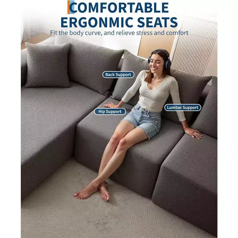 Canapé modulable en forme de L COZONY, canapé en velours côtelé moelleux avec méridienne, assise profonde, sans assemblage pour salon/chambre à coucher