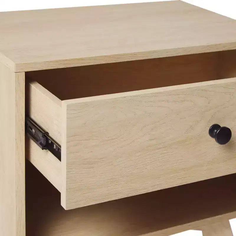 Table de chevet minimaliste avec 1 tiroir, style Mid-Century Modern, chêne Coastal