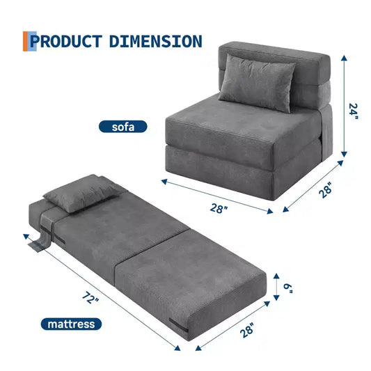 Canapé-lit pliant convertible 73, chaise longue paresseuse portable, canapé futon convertible avec oreiller, tissu en lin moderne, pour salon (simple)