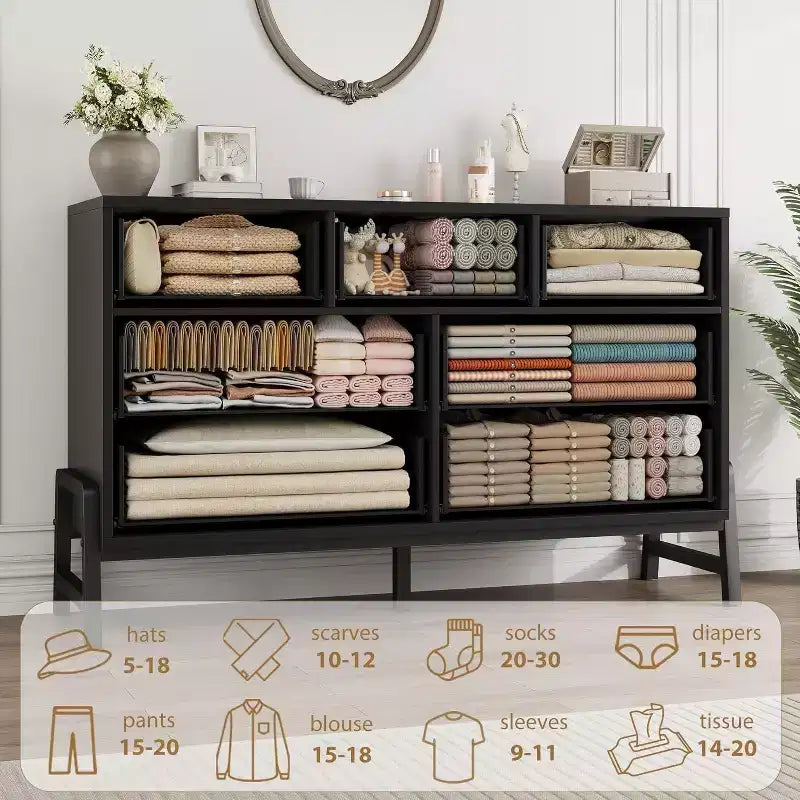Commode Acekool à 7 tiroirs, Grande commode de rangement moderne avec pieds en R, Meuble de rangement de chambre à coucher