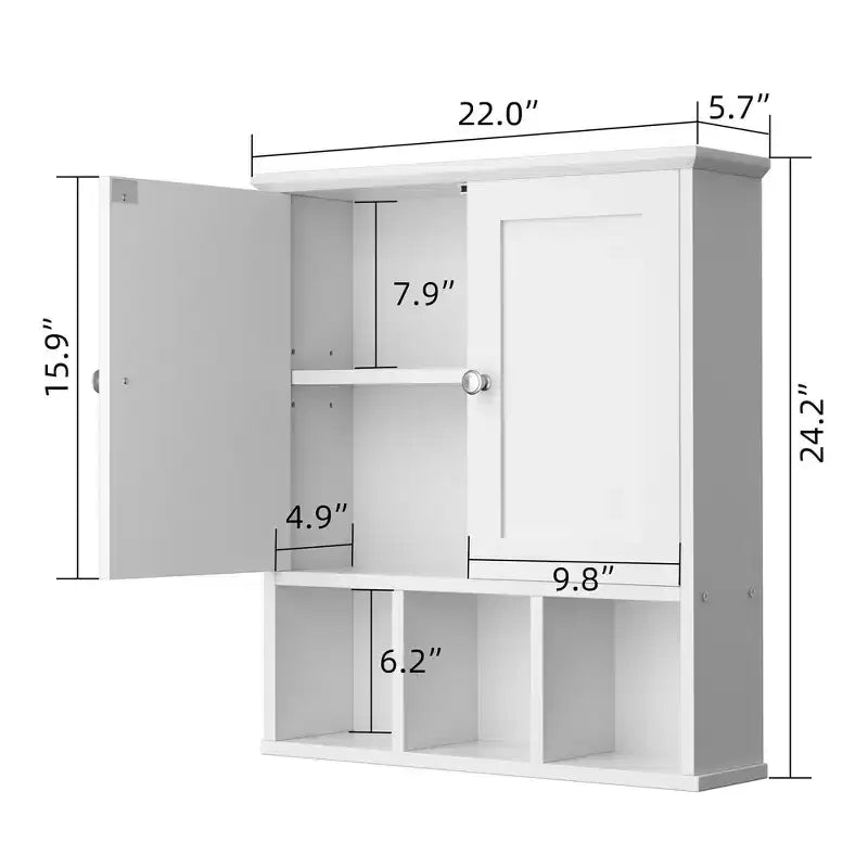 Celebalcony Armoire de Toilette Murale avec 2 Portes et Étagère Ouverte pour un Rangement Organisé