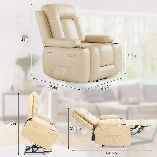 Fauteuil inclinable électrique en cuir PU de 41,7 po, inclinable réglable, canapé simple ergonomique, pour salon